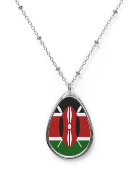 Kenya Flag Oval Necklace | Kenyan Heritage Pendant | Rep Ya Flag - One Size / Si
